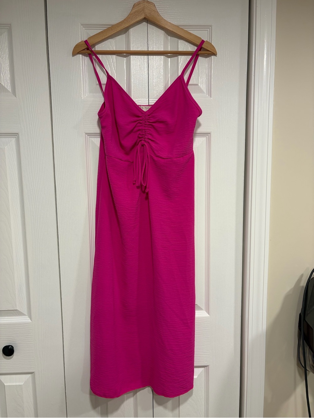 See You Monday Fuchsia Ruched Slip Midi Dress